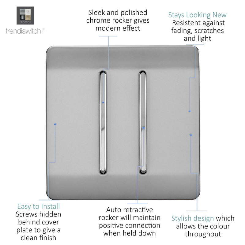 Load image into Gallery viewer, Trendi Switch ART-SSR2BS, Artistic Modern 2 Gang Retractive Home Auto.Switch Brushed Steel Finish, BRITISH MADE, (25mm Back Box Required), 5yrs Warranty - 54196
