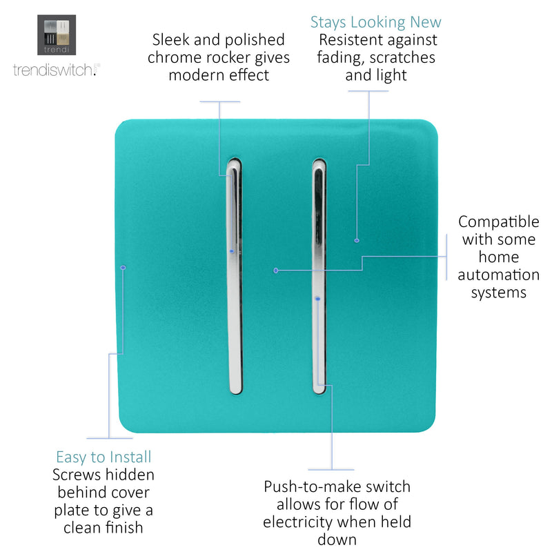 Load image into Gallery viewer, Trendi Switch ART-SSR2BT, Artistic Modern 2 Gang Retractive Home Auto.Switch Bright Teal Finish, BRITISH MADE, (25mm Back Box Required), 5yrs Warranty - 54197
