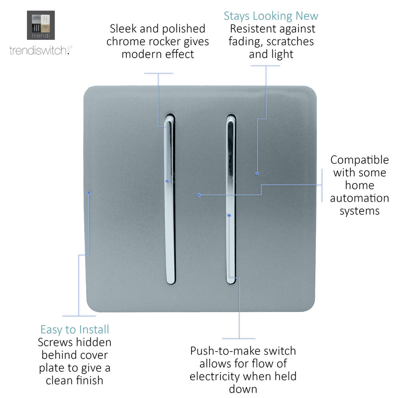 Load image into Gallery viewer, Trendi Switch ART-2DBCG, Artistic Modern 2 Gang Doorbell Cool Grey Finish, BRITISH MADE, (25mm Back Box Required), 5yrs Warranty - 53572
