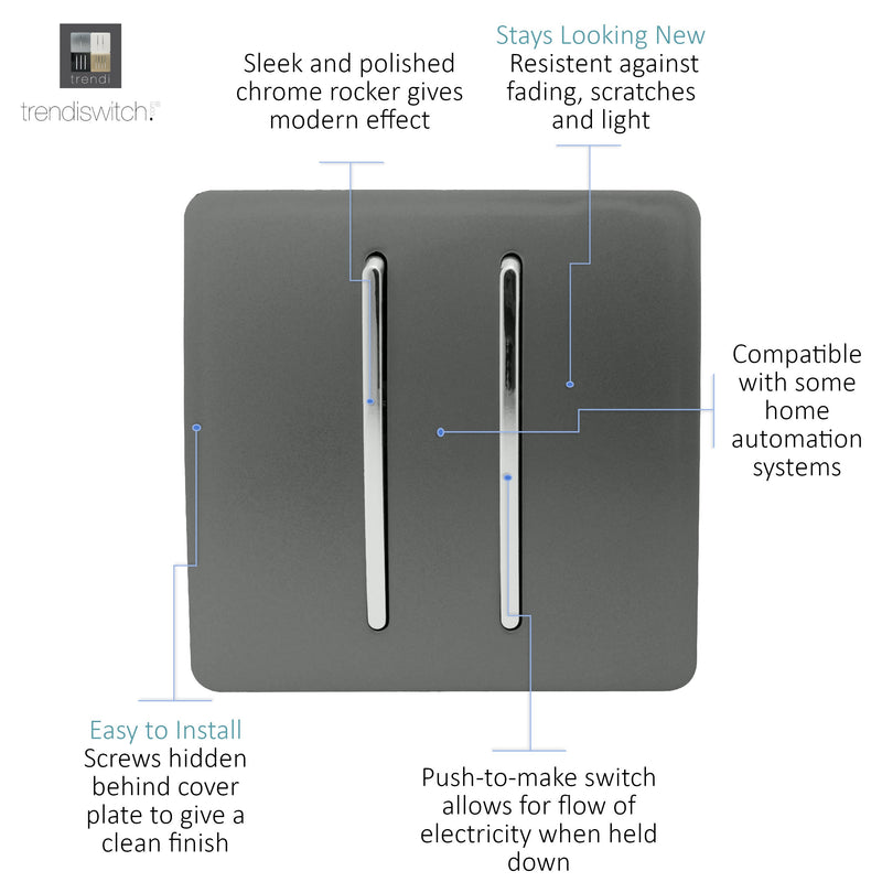 Load image into Gallery viewer, Trendi Switch ART-SSR2CH, Artistic Modern 2 Gang Retractive Home Auto.Switch Charcoal Finish, BRITISH MADE, (25mm Back Box Required), 5yrs Warranty - 54199
