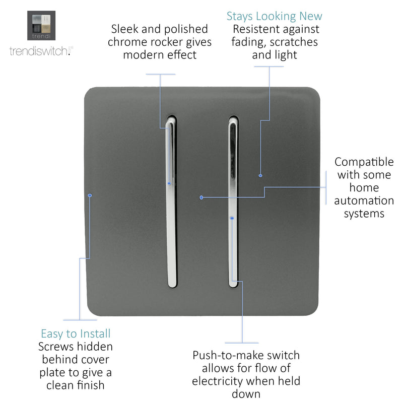 Load image into Gallery viewer, Trendi Switch ART-2DBCH, Artistic Modern 2 Gang Doorbell Charcoal Finish, BRITISH MADE, (25mm Back Box Required), 5yrs Warranty - 53573
