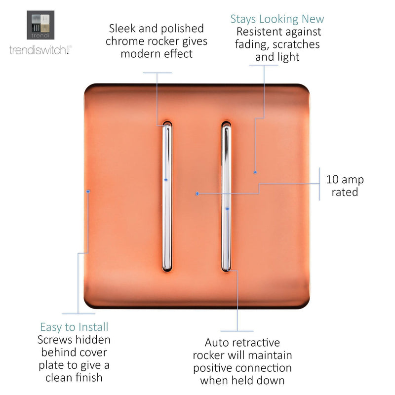 Load image into Gallery viewer, Trendi Switch ART-SSR2CPR, Artistic Modern 2 Gang Retractive Home Auto.Switch Copper Finish, BRITISH MADE, (25mm Back Box Required), 5yrs Warranty - 54200
