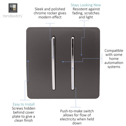 Trendi Switch ART-2DBDB, Artistic Modern 2 Gang Doorbell Dark Brown Finish, BRITISH MADE, (25mm Back Box Required), 5yrs Warranty - 53575