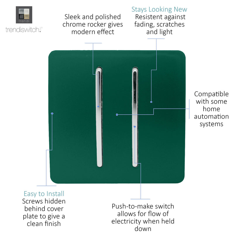 Load image into Gallery viewer, Trendi Switch ART-SSR2DG, Artistic Modern 2 Gang Retractive Home Auto.Switch Dark Green Finish, BRITISH MADE, (25mm Back Box Required), 5yrs Warranty - 54202
