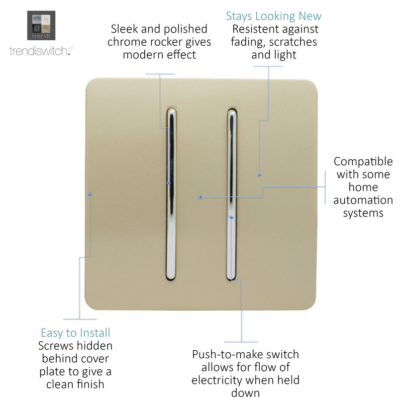 Load image into Gallery viewer, Trendi Switch ART-2DBGO, Artistic Modern 2 Gang Doorbell Champagne Gold Finish, BRITISH MADE, (25mm Back Box Required), 5yrs Warranty - 53577
