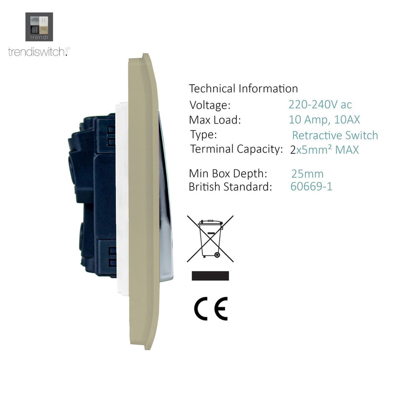 Load image into Gallery viewer, Trendi Switch ART-2DBGO, Artistic Modern 2 Gang Doorbell Champagne Gold Finish, BRITISH MADE, (25mm Back Box Required), 5yrs Warranty - 53577

