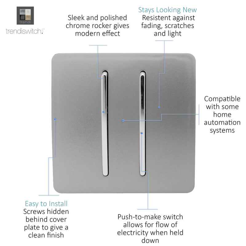 Load image into Gallery viewer, Trendi Switch ART-SSR2LG, Artistic Modern 2 Gang Retractive Home Auto.Switch Light Grey Finish, BRITISH MADE, (25mm Back Box Required), 5yrs Warranty - 54203
