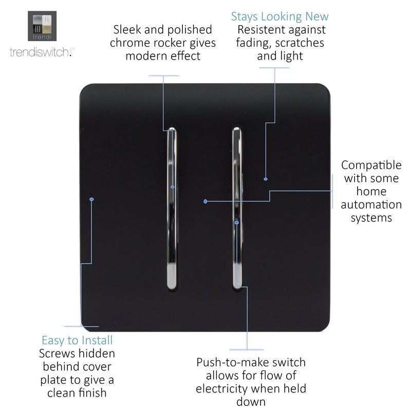 Load image into Gallery viewer, Trendi Switch ART-SSR2MBK, Artistic Modern 2 Gang Retractive Home Auto.Switch Matt Black Finish, BRITISH MADE, (25mm Back Box Required), 5yrs Warranty - 43928
