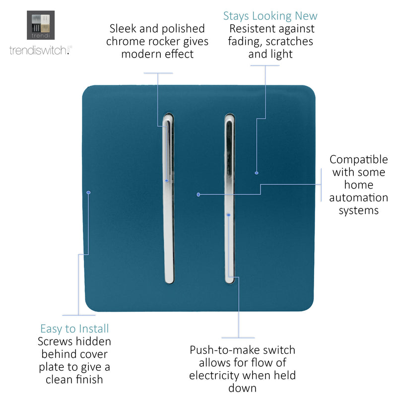 Load image into Gallery viewer, Trendi Switch ART-2DBMD, Artistic Modern 2 Gang Doorbell Midnight Blue Finish, BRITISH MADE, (25mm Back Box Required), 5yrs Warranty - 53579
