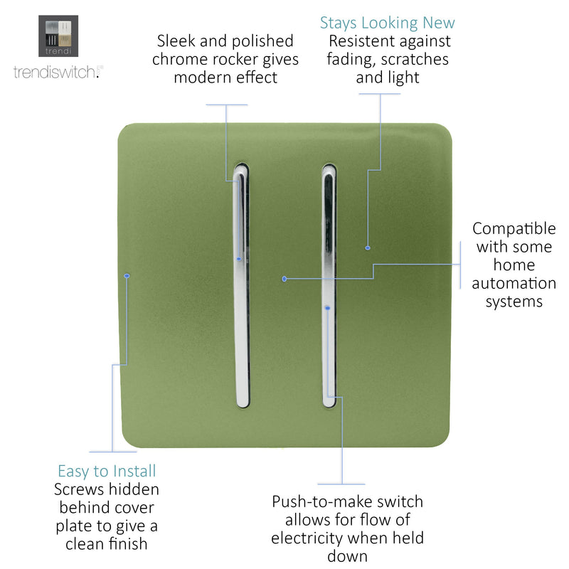 Load image into Gallery viewer, Trendi Switch ART-SSR2MG, Artistic Modern 2 Gang Retractive Home Auto.Switch Moss Green Finish, BRITISH MADE, (25mm Back Box Required), 5yrs Warranty - 54205
