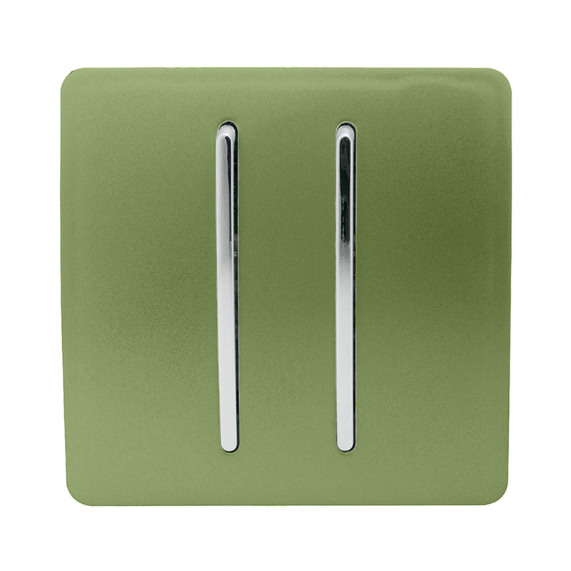 Load image into Gallery viewer, Trendi Switch ART-2DBMG, Artistic Modern 2 Gang Doorbell Moss Green Finish, BRITISH MADE, (25mm Back Box Required), 5yrs Warranty - 53580
