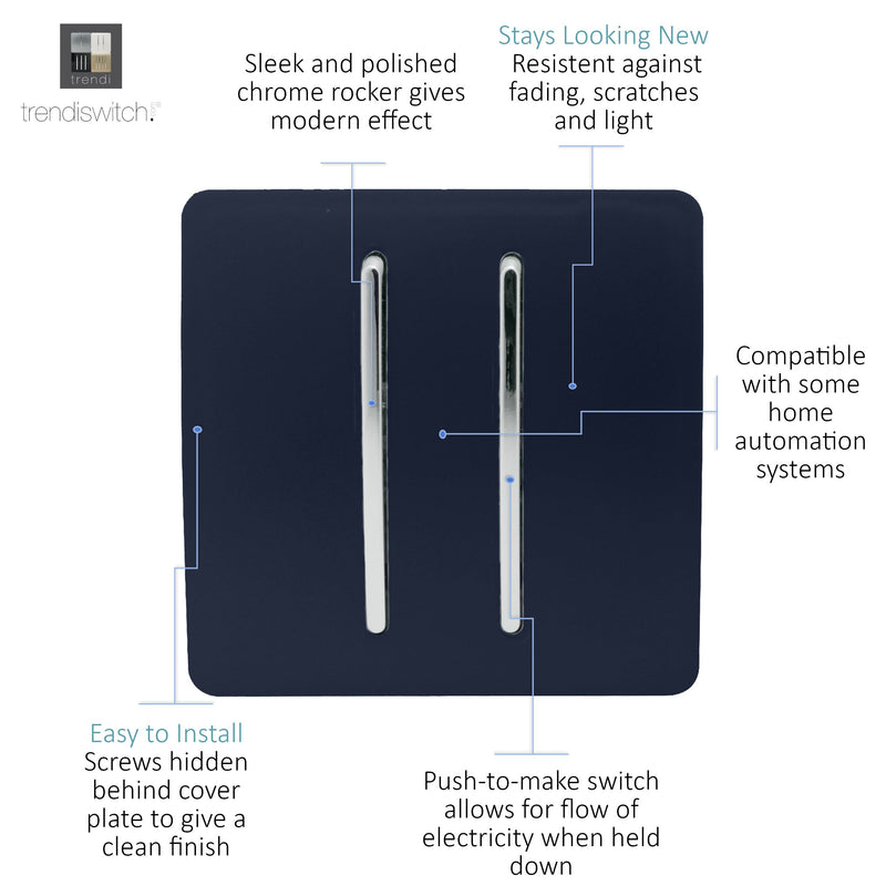 Load image into Gallery viewer, Trendi Switch ART-SSR2NV, Artistic Modern 2 Gang Retractive Home Auto.Switch Navy Blue Finish, BRITISH MADE, (25mm Back Box Required), 5yrs Warranty - 54206
