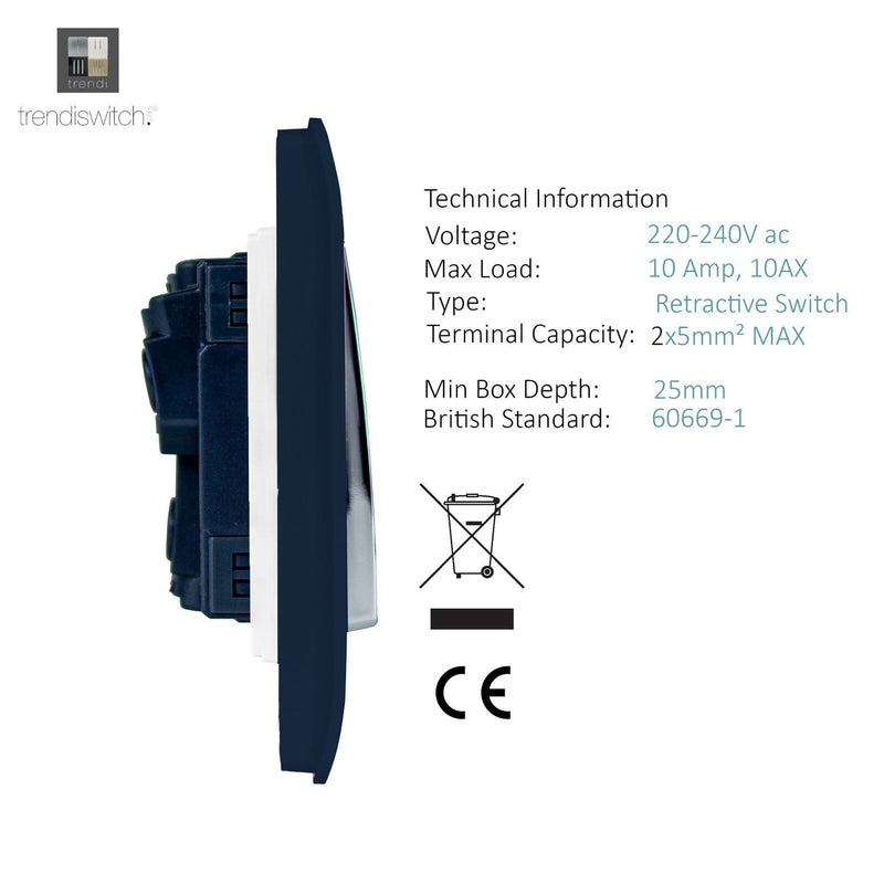 Load image into Gallery viewer, Trendi Switch ART-2DBNV, Artistic Modern 2 Gang Doorbell Navy Blue Finish, BRITISH MADE, (25mm Back Box Required), 5yrs Warranty - 53581
