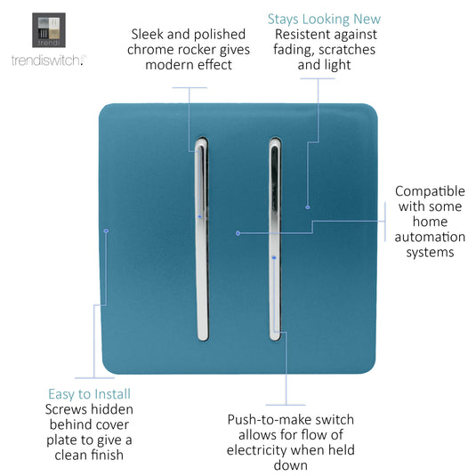 Trendi Switch ART-2DBOB, Artistic Modern 2 Gang Doorbell Ocean Blue Finish, BRITISH MADE, (25mm Back Box Required), 5yrs Warranty - 53582