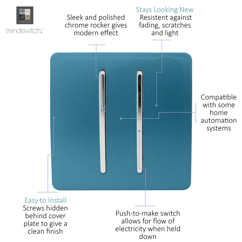 Load image into Gallery viewer, Trendi Switch ART-SSR2OB, Artistic Modern 2 Gang Retractive Home Auto.Switch Ocean Blue Finish, BRITISH MADE, (25mm Back Box Required), 5yrs Warranty - 54207

