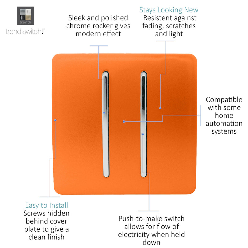 Load image into Gallery viewer, Trendi Switch ART-SSR2OR, Artistic Modern 2 Gang Retractive Home Auto.Switch Orange Finish, BRITISH MADE, (25mm Back Box Required), 5yrs Warranty - 54208
