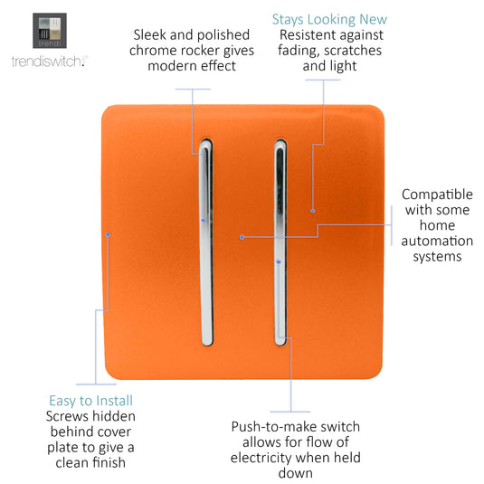 Trendi Switch ART-SSR2OR, Artistic Modern 2 Gang Retractive Home Auto.Switch Orange Finish, BRITISH MADE, (25mm Back Box Required), 5yrs Warranty - 54208