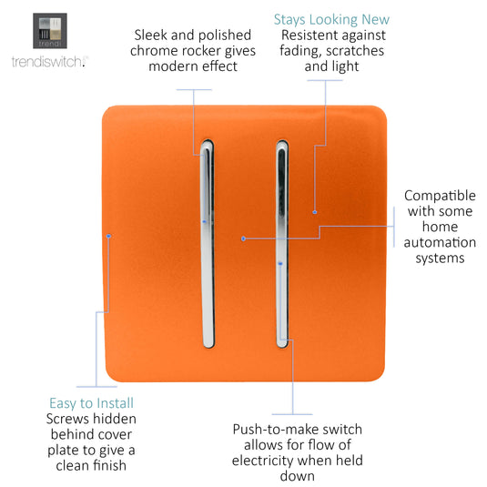 Trendi Switch ART-2DBOR, Artistic Modern 2 Gang Doorbell Orange Finish, BRITISH MADE, (25mm Back Box Required), 5yrs Warranty - 53583