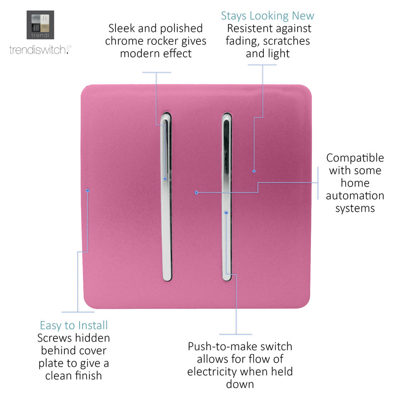 Load image into Gallery viewer, Trendi Switch ART-2DBPK, Artistic Modern 2 Gang Doorbell Pink Finish, BRITISH MADE, (25mm Back Box Required), 5yrs Warranty - 53584
