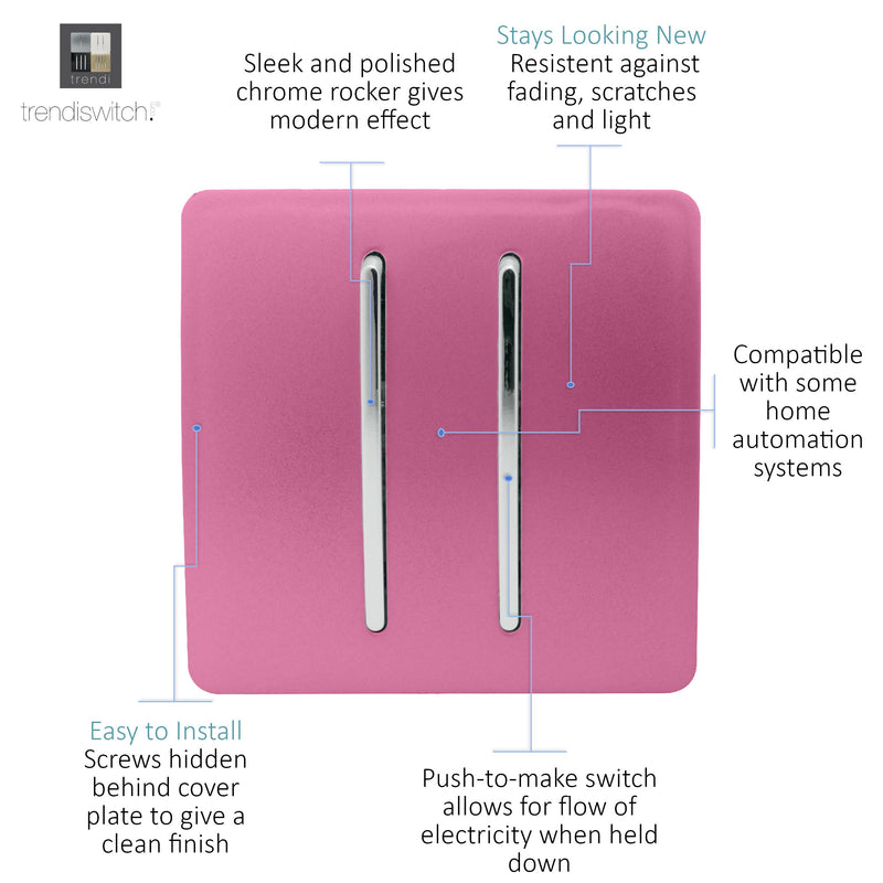 Load image into Gallery viewer, Trendi Switch ART-SSR2PK, Artistic Modern 2 Gang Retractive Home Auto.Switch Pink Finish, BRITISH MADE, (25mm Back Box Required), 5yrs Warranty - 54209
