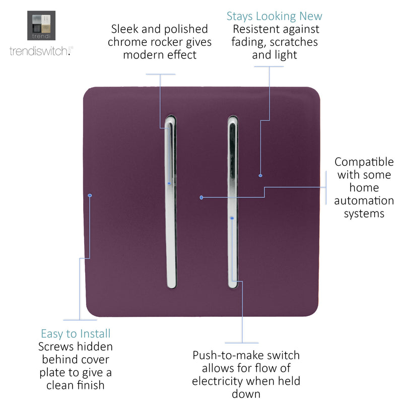 Load image into Gallery viewer, Trendi Switch ART-SSR2PL, Artistic Modern 2 Gang Retractive Home Auto.Switch Plum Finish, BRITISH MADE, (25mm Back Box Required), 5yrs Warranty - 54210
