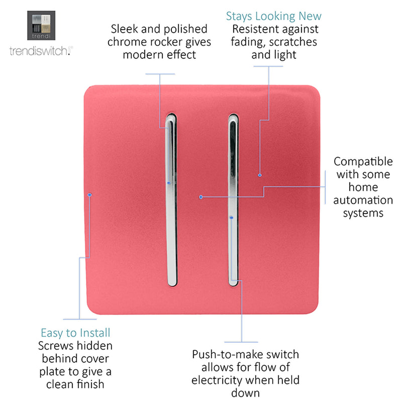 Load image into Gallery viewer, Trendi Switch ART-SSR2SB, Artistic Modern 2 Gang Retractive Home Auto.Switch Strawberry Finish, BRITISH MADE, (25mm Back Box Required), 5yrs Warranty - 54211
