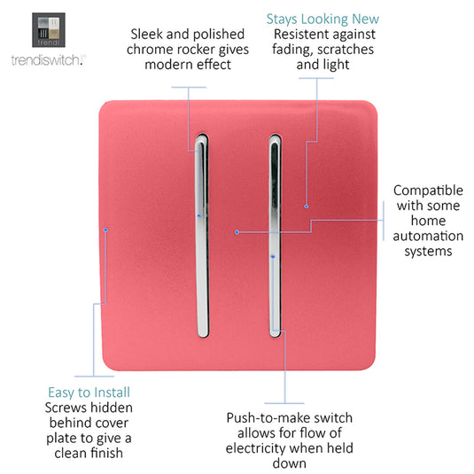 Trendi Switch ART-SSR2SB, Artistic Modern 2 Gang Retractive Home Auto.Switch Strawberry Finish, BRITISH MADE, (25mm Back Box Required), 5yrs Warranty - 54211