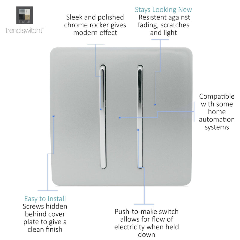 Load image into Gallery viewer, Trendi Switch ART-2DBSI, Artistic Modern 2 Gang Doorbell Silver Finish, BRITISH MADE, (25mm Back Box Required), 5yrs Warranty - 53587
