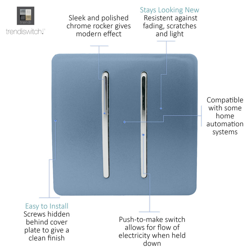 Load image into Gallery viewer, Trendi Switch ART-SSR2SK, Artistic Modern 2 Gang Retractive Home Auto.Switch Sky Finish, BRITISH MADE, (25mm Back Box Required), 5yrs Warranty - 54212
