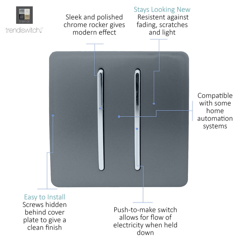 Load image into Gallery viewer, Trendi Switch ART-SSR2WG, Artistic Modern 2 Gang Retractive Home Auto.Switch Warm Grey Finish, BRITISH MADE, (25mm Back Box Required), 5yrs Warranty - 54213
