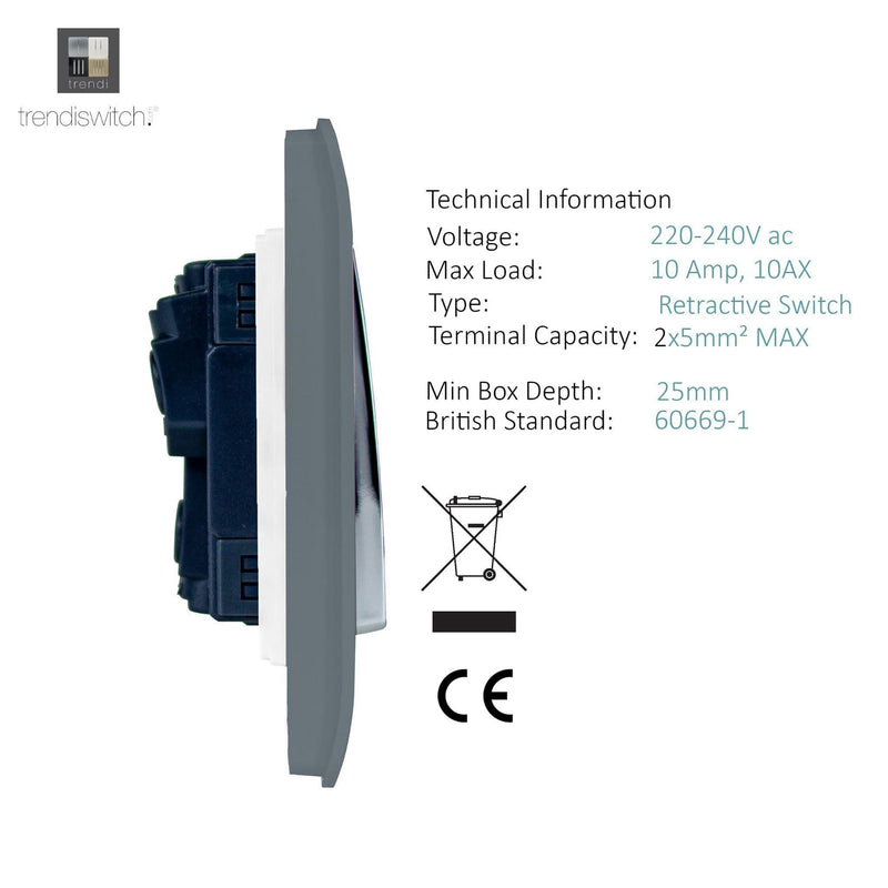 Load image into Gallery viewer, Trendi Switch ART-SSR2WG, Artistic Modern 2 Gang Retractive Home Auto.Switch Warm Grey Finish, BRITISH MADE, (25mm Back Box Required), 5yrs Warranty - 54213
