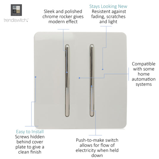 Trendi Switch ART-2DBWH, Artistic Modern 2 Gang Doorbell Gloss White Finish, BRITISH MADE, (25mm Back Box Required), 5yrs Warranty - 53590