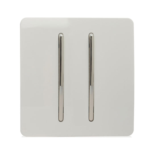 Trendi Switch ART-SSR2WH, Artistic Modern 2 Gang Retractive Home Auto.Switch Gloss White Finish, BRITISH MADE, (25mm Back Box Required), 5yrs Warranty - 43930