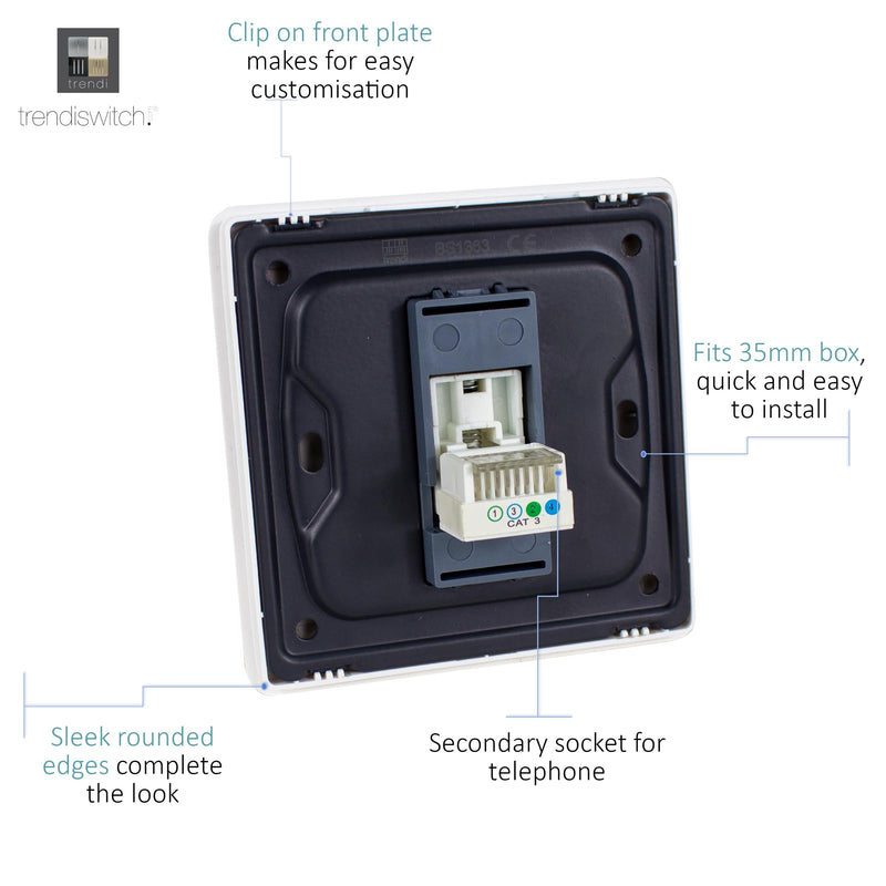 Load image into Gallery viewer, Trendi Switch ART-TLPBT, Artistic Modern 1 Gang RJ11 Telephone Bright Teal Finish, BRITISH MADE, (35mm Back Box Required), 5yrs Warranty - 54251
