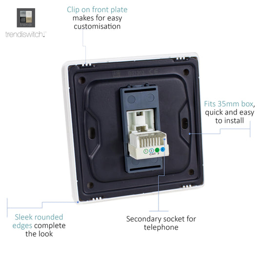 Trendi Switch ART-TLPCPR, Artistic Modern 1 Gang RJ11 Telephone Copper Finish, BRITISH MADE, (35mm Back Box Required), 5yrs Warranty - 54254