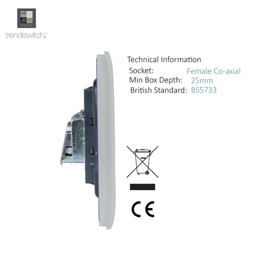 Trendi Switch ART-TVSBS, Artistic Modern TV Co-Axial 1 Gang Brushed Steel Finish, BRITISH MADE, (25mm Back Box Required), 5yrs Warranty - 54286