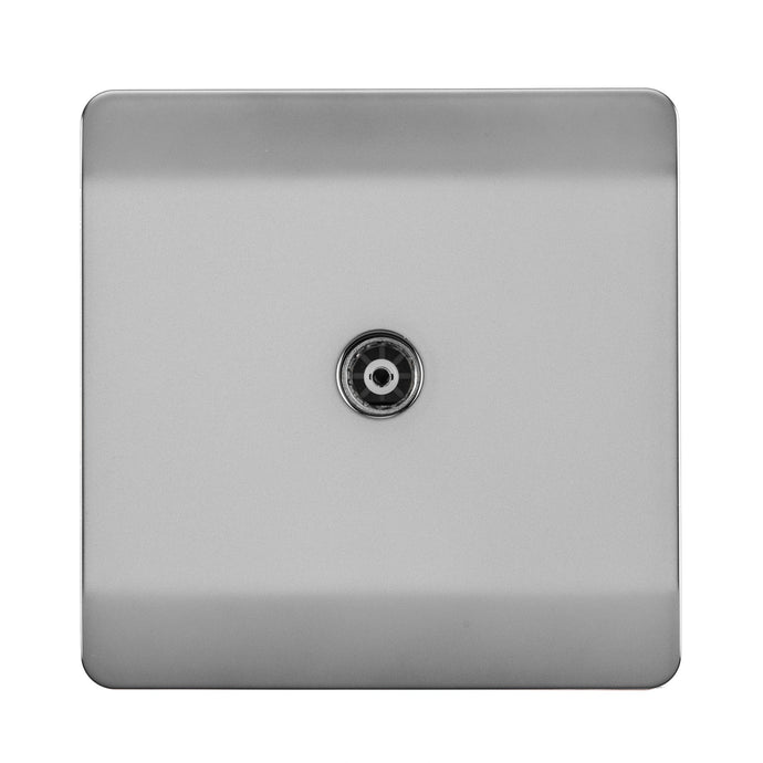Trendi Switch ART-TVSBS, Artistic Modern TV Co-Axial 1 Gang Brushed Steel Finish, BRITISH MADE, (25mm Back Box Required), 5yrs Warranty - 54286