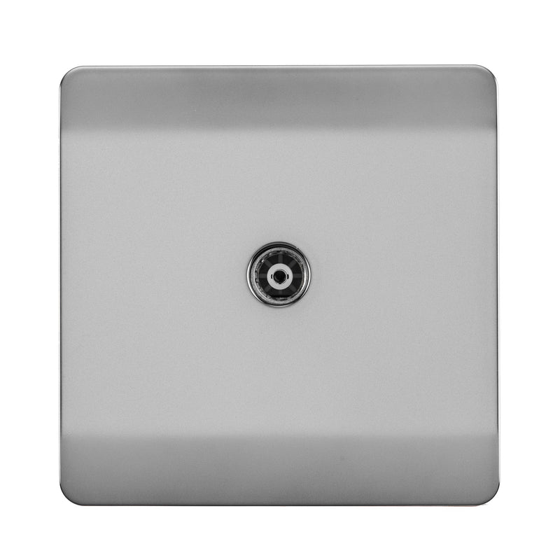 Load image into Gallery viewer, Trendi Switch ART-TVSBS, Artistic Modern TV Co-Axial 1 Gang Brushed Steel Finish, BRITISH MADE, (25mm Back Box Required), 5yrs Warranty - 54286
