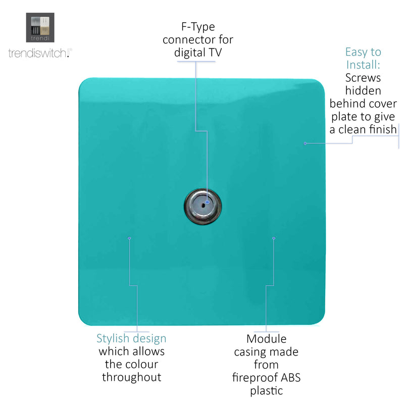 Load image into Gallery viewer, Trendi Switch ART-TVSBT, Artistic Modern TV Co-Axial 1 Gang Bright Teal Finish, BRITISH MADE, (25mm Back Box Required), 5yrs Warranty - 54287
