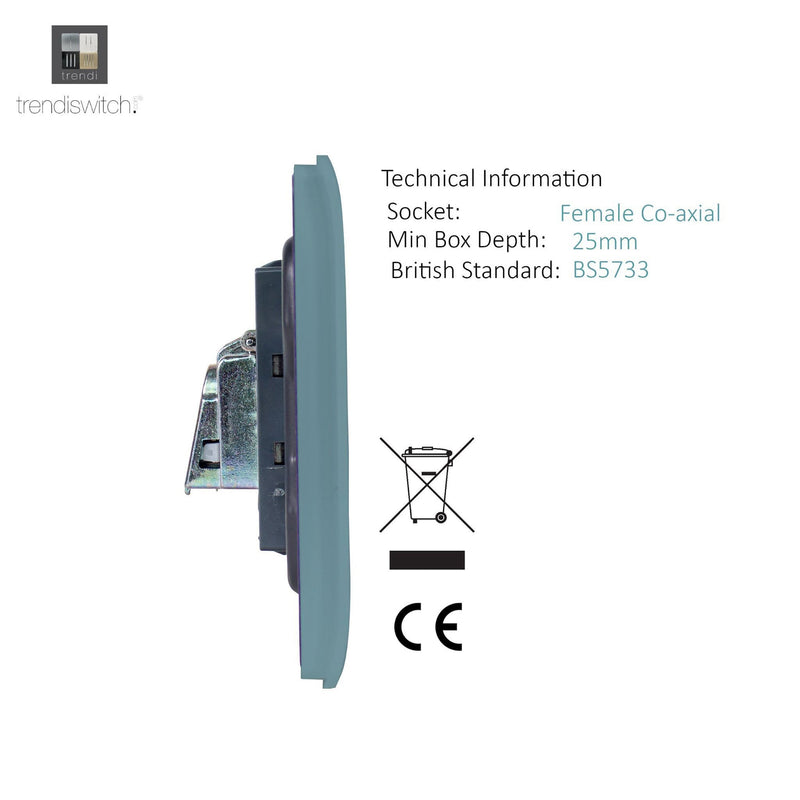 Load image into Gallery viewer, Trendi Switch ART-TVSCG, Artistic Modern TV Co-Axial 1 Gang Cool Grey Finish, BRITISH MADE, (25mm Back Box Required), 5yrs Warranty - 54288
