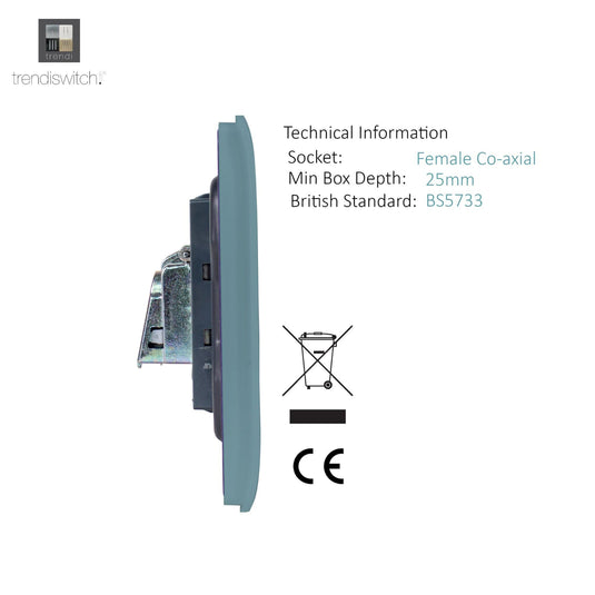 Trendi Switch ART-TVSCG, Artistic Modern TV Co-Axial 1 Gang Cool Grey Finish, BRITISH MADE, (25mm Back Box Required), 5yrs Warranty - 54288