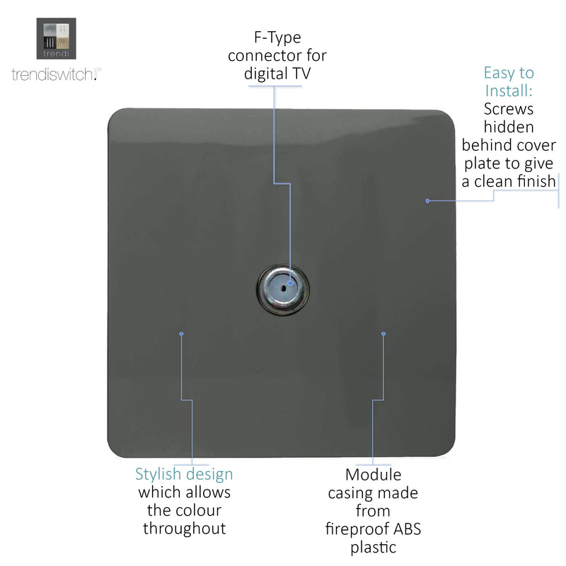 Load image into Gallery viewer, Trendi Switch ART-TVSCH, Artistic Modern TV Co-Axial 1 Gang Charcoal Finish, BRITISH MADE, (25mm Back Box Required), 5yrs Warranty - 54289
