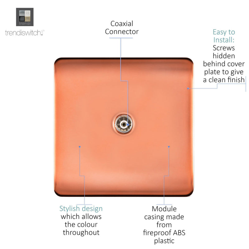 Load image into Gallery viewer, Trendi Switch ART-TVSCPR, Artistic Modern TV Co-Axial 1 Gang Copper Finish, BRITISH MADE, (25mm Back Box Required), 5yrs Warranty - 54290
