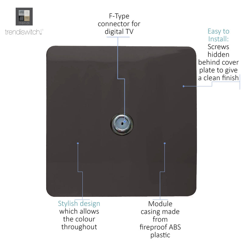 Load image into Gallery viewer, Trendi Switch ART-TVSDB, Artistic Modern TV Co-Axial 1 Gang Dark Brown Finish, BRITISH MADE, (25mm Back Box Required), 5yrs Warranty - 54291
