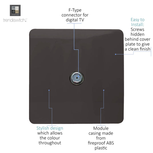 Trendi Switch ART-TVSDB, Artistic Modern TV Co-Axial 1 Gang Dark Brown Finish, BRITISH MADE, (25mm Back Box Required), 5yrs Warranty - 54291