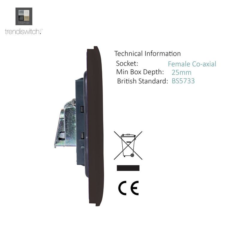 Load image into Gallery viewer, Trendi Switch ART-TVSDB, Artistic Modern TV Co-Axial 1 Gang Dark Brown Finish, BRITISH MADE, (25mm Back Box Required), 5yrs Warranty - 54291
