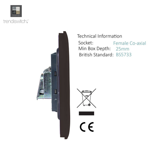 Trendi Switch ART-TVSDB, Artistic Modern TV Co-Axial 1 Gang Dark Brown Finish, BRITISH MADE, (25mm Back Box Required), 5yrs Warranty - 54291