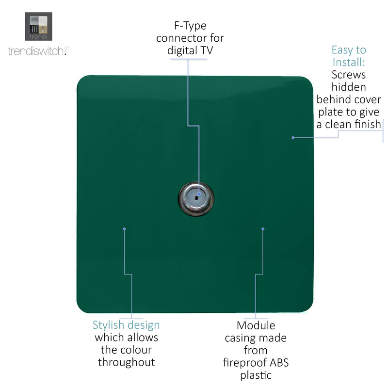 Load image into Gallery viewer, Trendi Switch ART-TVSDG, Artistic Modern TV Co-Axial 1 Gang Dark Green Finish, BRITISH MADE, (25mm Back Box Required), 5yrs Warranty - 54292
