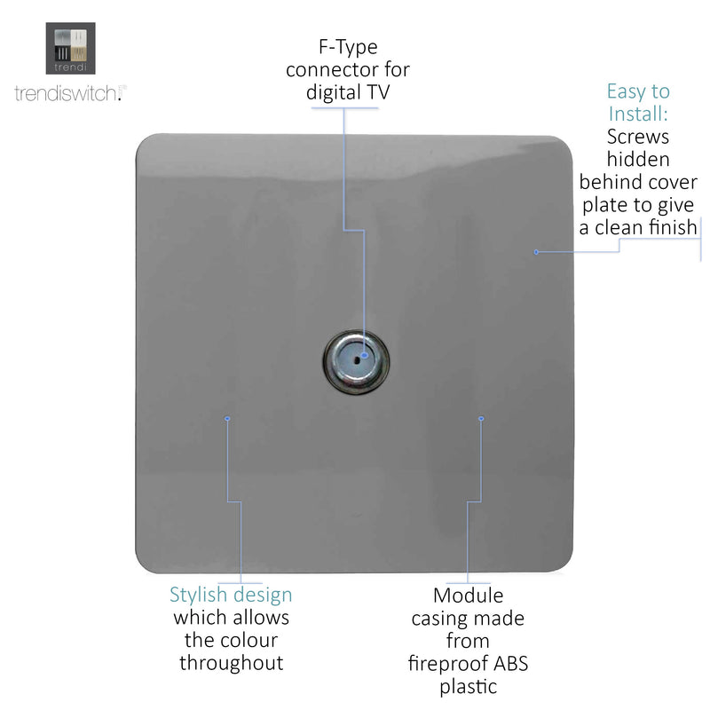 Load image into Gallery viewer, Trendi Switch ART-TVSLG, Artistic Modern TV Co-Axial 1 Gang Light Grey Finish, BRITISH MADE, (25mm Back Box Required), 5yrs Warranty - 54293
