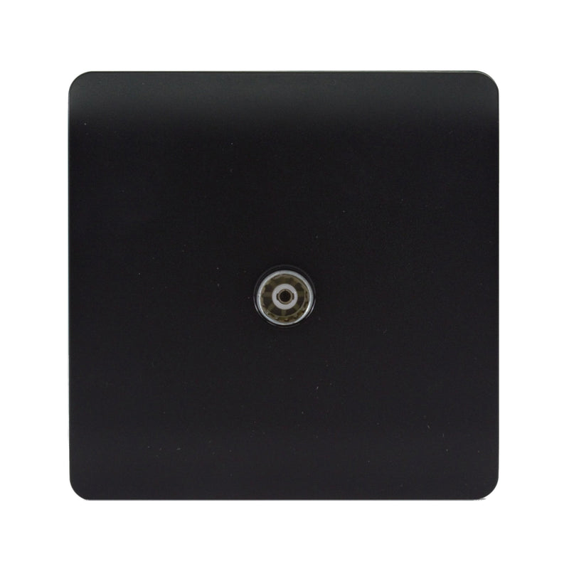 Load image into Gallery viewer, Trendi Switch ART-TVSMBK, Artistic Modern TV Co-Axial 1 Gang Matt Black Finish, BRITISH MADE, (25mm Back Box Required), 5yrs Warranty - 43952
